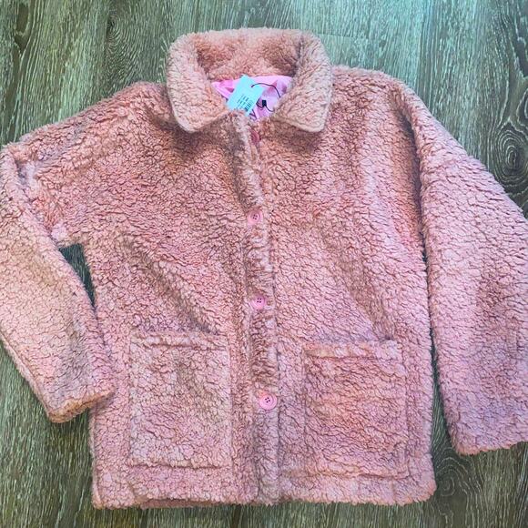 NWT Small Pink Faux Fur Vegan Teddy Jacket Mauve Dusty Coat Shacket Shaggy‎ - Picture 2 of 5